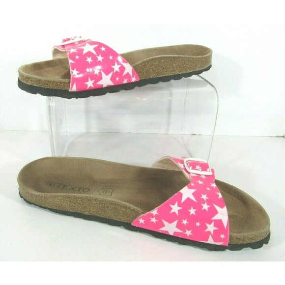Texto Anatomically Shaped Sandals Pink White Stars One Strap Buckle Women's Sz - Picture 2 of 4